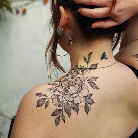 Peonies tattoo in 2023 | Neck tattoos women, Feminine shoulder tattoos