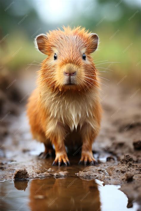 Premium Photo | Realistic image of a baby capybara on muddy floor
