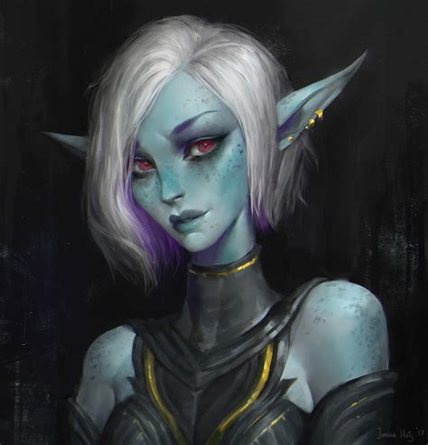 Junica Hots, fantasy girl, elves, women, red eyes, looking at viewer
