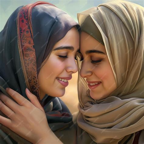 Two lovely Middle Eastern women are hugging each other Ramzan festival