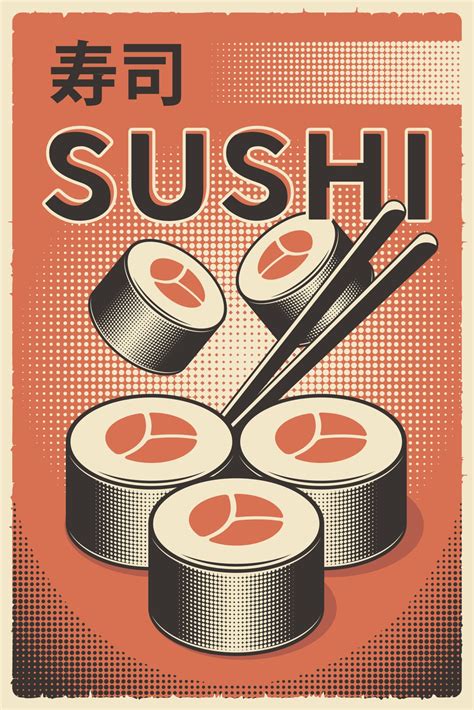 Retro Japanese Food Sushi Poster 3172824 Vector Art at Vecteezy