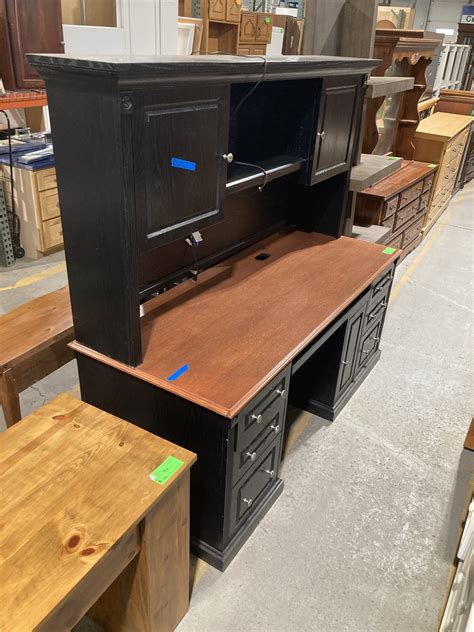 Ann - Baker Road Furniture Black and Tan Two Piece Desk with Hutch
