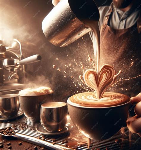 Premium AI Image | make latte art golden cappuccino at bar expert