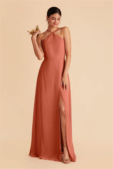 Terracotta Juliet Halter Neck Bridesmaid Dress | Birdy Grey
