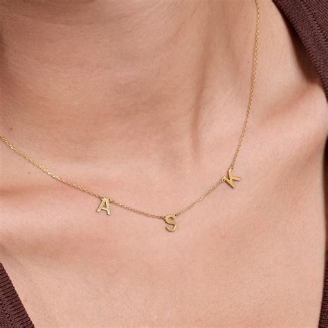 solid gold  initial necklace multiple initial necklace spaced