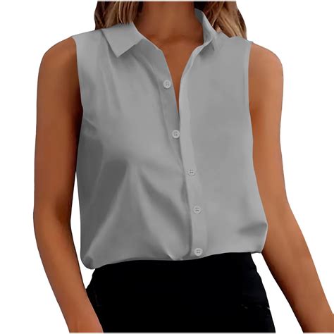 cfhntfmh womens sleeveless button  shirt collared loose work blouse