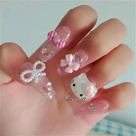 Hello Kitty Press on Nails/cute Sanrio Family/y2k Nails/pink - Etsy