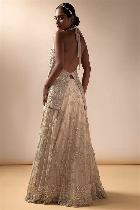 Nude Tulle Lehenga Set Design by Esha Sethi Thirani at Pernia's Pop Up