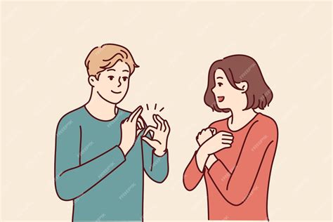 Homem e mulher surdos-mudos estão conversando usando a linguagem de ...