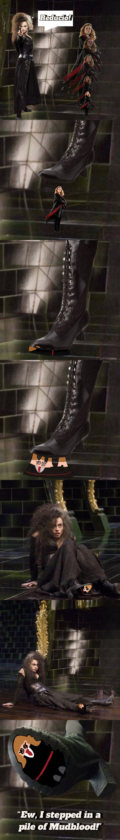 Giantess Bellatrix Lestrange steps on Hermione by Bobbby24 on DeviantArt
