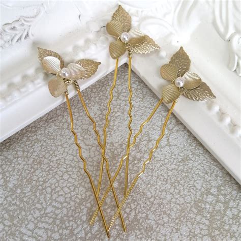 Arianna Iris Set of 3 Flowers and Leaves Hair Pins ARP633