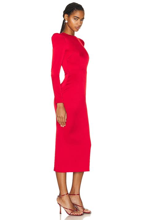 Alex Perry Mara Long Sleeve Crew Heart Dress in Red | FWRD