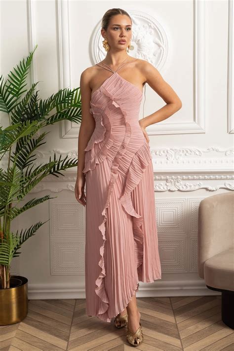 Mariel | Pleated halter ruffle dress – Modern Grace Toronto