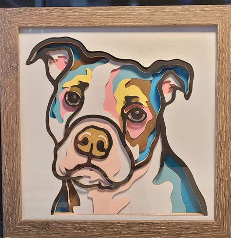 Pitbull Pastels 3-D 8x8 Shadow Box Art