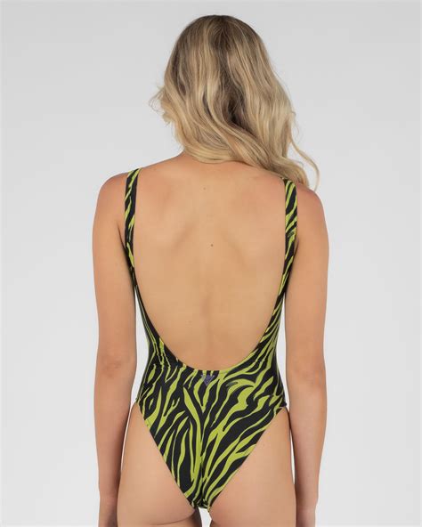 Shop GUESS Pop Zebra One Piece Swimsuit In Pop Zebra Green Comb - Fast