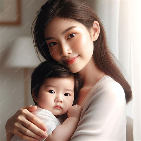 Premium Photo | Young mother embracing her baby tenderly both looking
