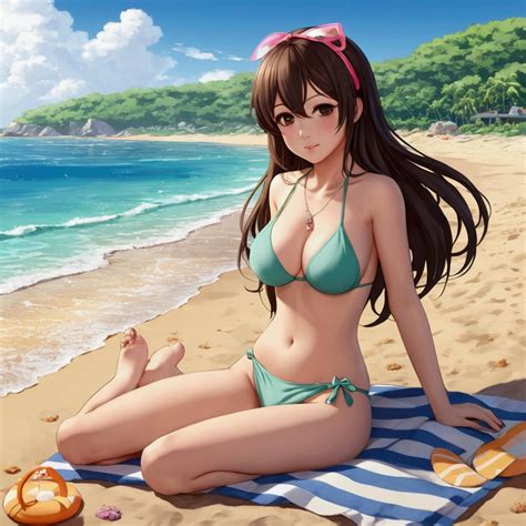cute futanari anime girl   beach seaart ai