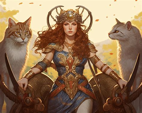 Freyja and Her Chariot of Cats - Norse Goddess Freya of Love, Fertility