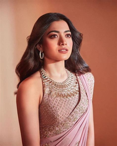 radiant beauty  rashmika mandanna   stunning pink saree