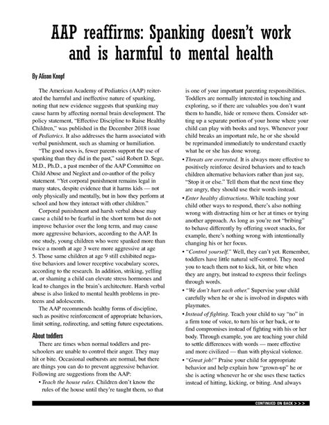 AAP reaffirms Spanking doesn’t work - continued on back > > > AAP