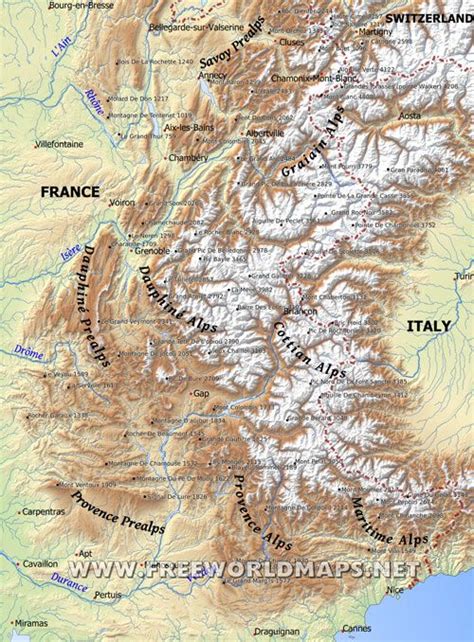 French Alps Physical Map
