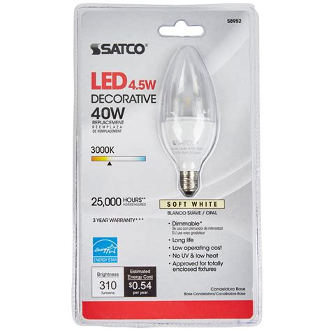 Satco S8952 4.5 Watt (40 Watt Equivalent) Clear Warm White LED Light ...