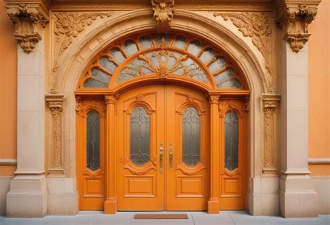 building  orange doors premium ai generated image