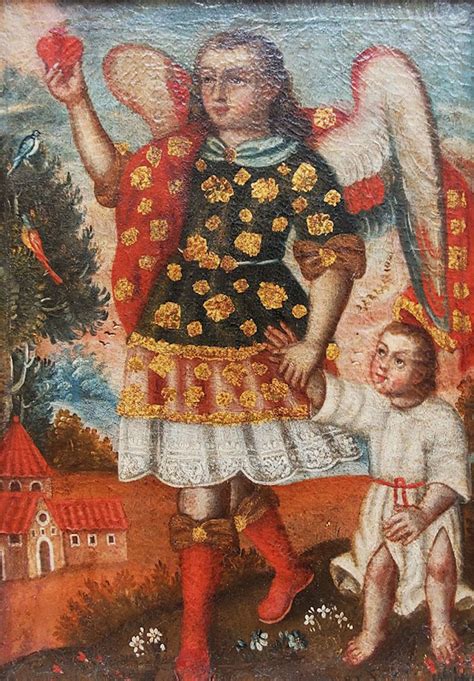huile sur toile archange uriel ecole de cuzco  eme