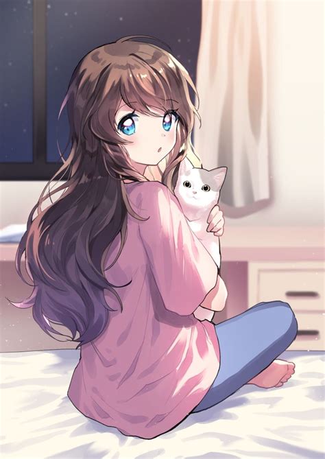 Cute Anime Girl Holding Cat | Hot Sex Picture