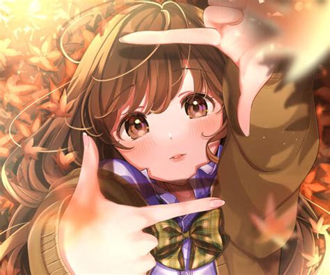 wallpaper cute anime girl blush autumn lying beautiful wallpapers