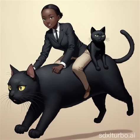 Person Riding Big Black Cat in Surreal Fantasy Landscape | SDXL Free Online