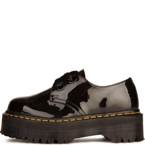 dr martens  women holly patent black platform oxfords