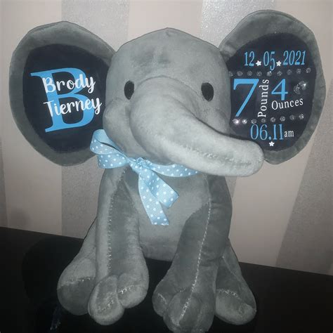 Personalised Elephant Teddy/birth Stat Elephant/new Born Keepsake