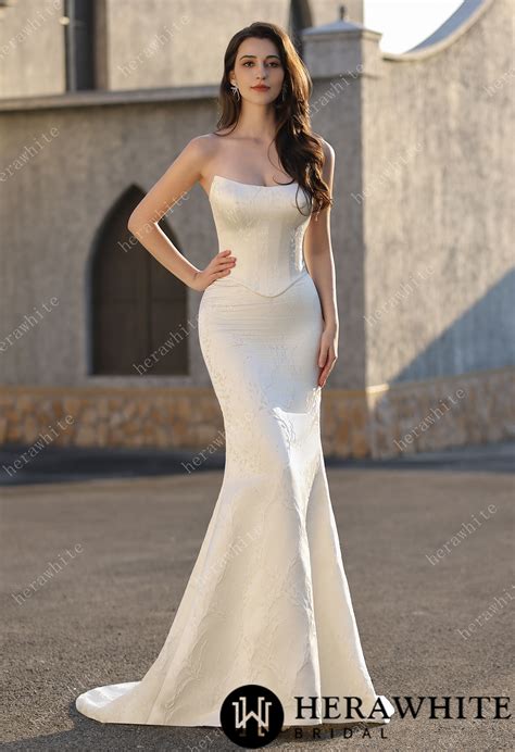 Subtle Texture Strapless Jacquard Satin Mermaid Wedding Gown