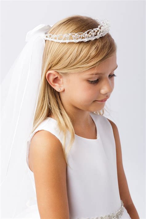 Communion Headpiece - Veil with Pearls and Crystal Beaded Tiara
