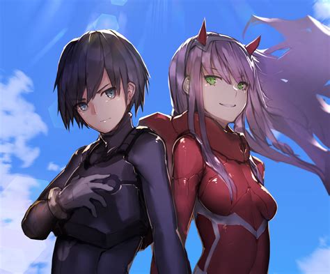 #936680 horns, anime, Zero Two (Darling in the FranXX), Hiro (Darling