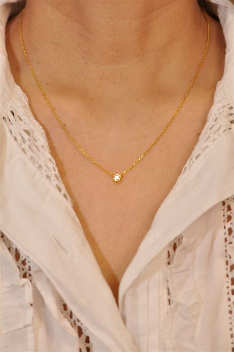Dainty Gold Diamond Necklace Minimalist Solitaire Necklace - Etsy