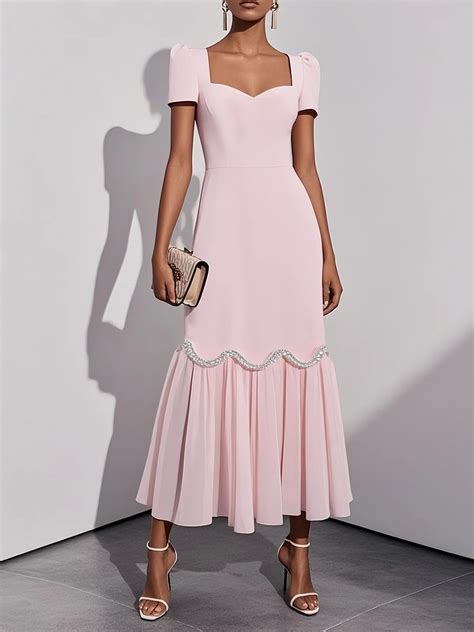 Pink Rhinestone Classic Sweetheart Neckline Sleeveless A-Line Maxi