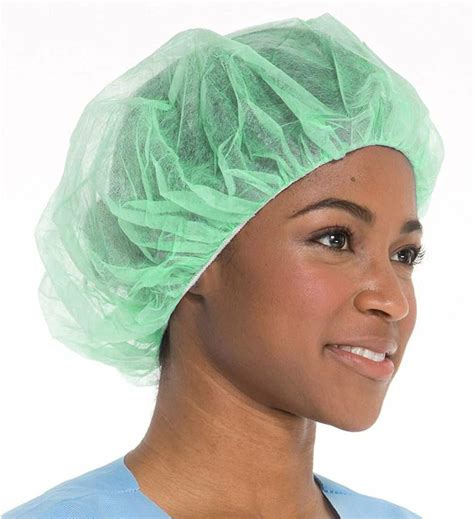 Green Disposable Bouffant (Hair Net) Caps, Spun-bounded Poly, Hair Head