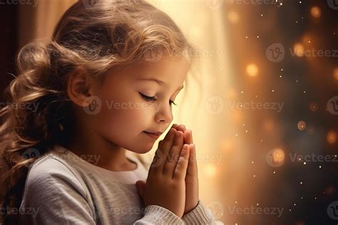 cute small girl praying in the church and Jesus giving blessing ...