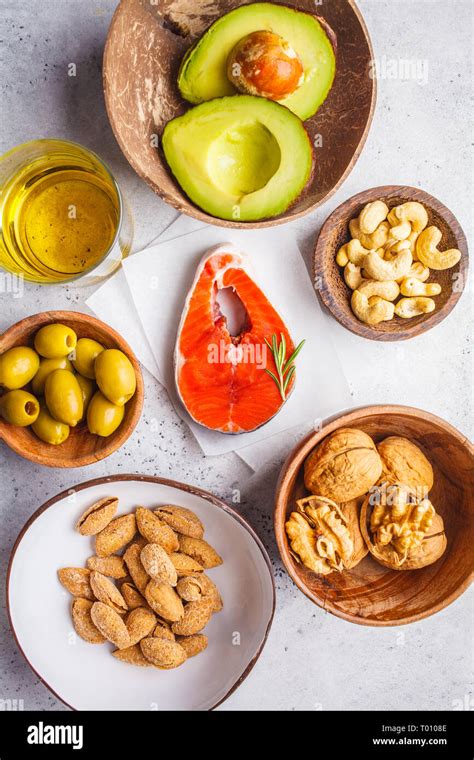 selection  healthy fat sources fish nuts oil olives avocado