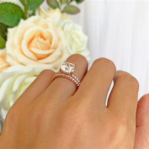 2.25 ctw Cushion Cut Accented Solitaire Set - Rose Gold – Tiger Gems