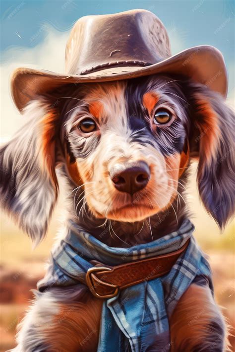 Premium AI Image | cute dog wearing cowboy hat