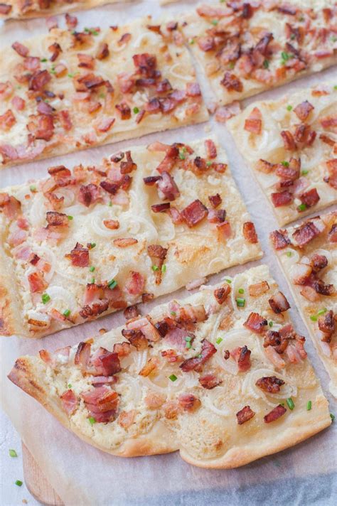 Flammkuchen - German pizza with bacon and onions-image