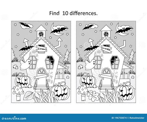halloween haunfed house find  differences picture puzzle