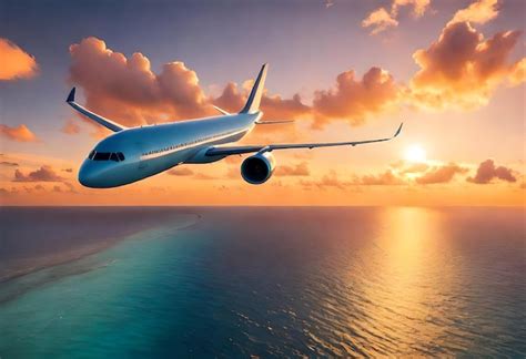 Premium Photo | A plane is flying over the ocean and the sky is a ...