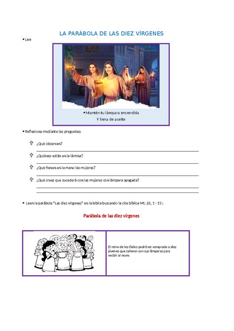 Ficha Religión Parábola DE LAS DIEZ Virgenes - LA PARÁBOLA DE LAS DIEZ