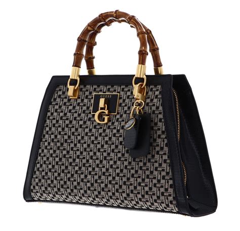 GUESS Stephi Bamboo Satchel Bag Black Logo | Buy bags, purses