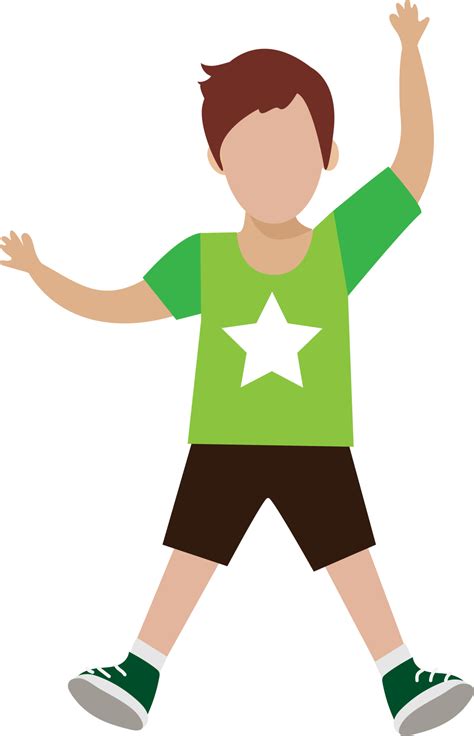 Kid character. Boy jumping front view. Child at school, education