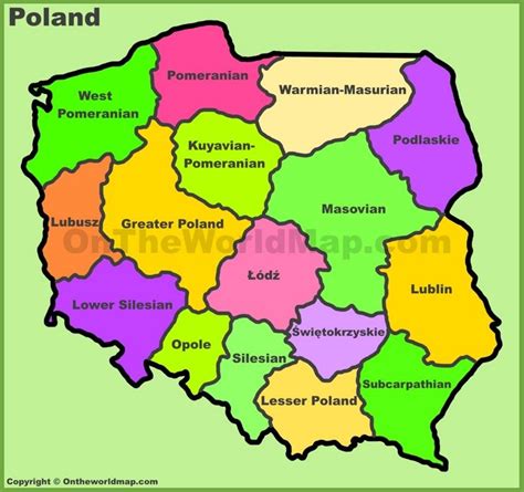 Administrative divisions map of Poland - Ontheworldmap.com